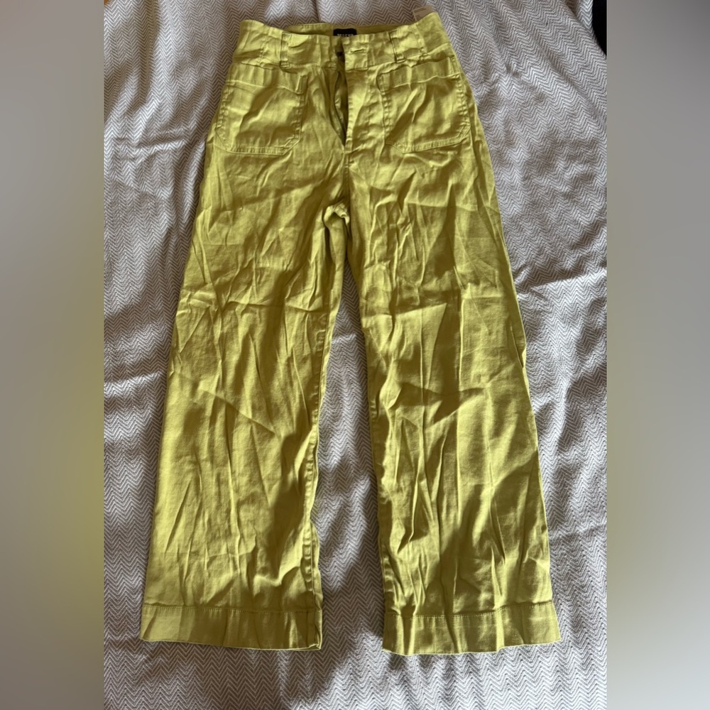 Anthropologie Maeve Colette Cropped Wide Leg Pants Size 27 Linen Lime